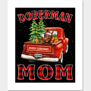 Christmas Doberman Mom Santa Hat Truck Tree Plaid Dog Mom Christmas Posters and Art